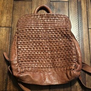 Brown Woven Leather Backpack